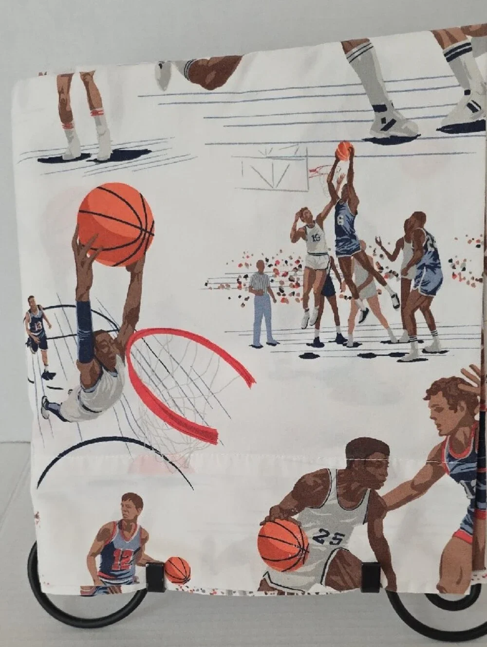 Pottery Barn Kids Basketball Players White, Navy, Orange, Brown Cotton Twin Flat